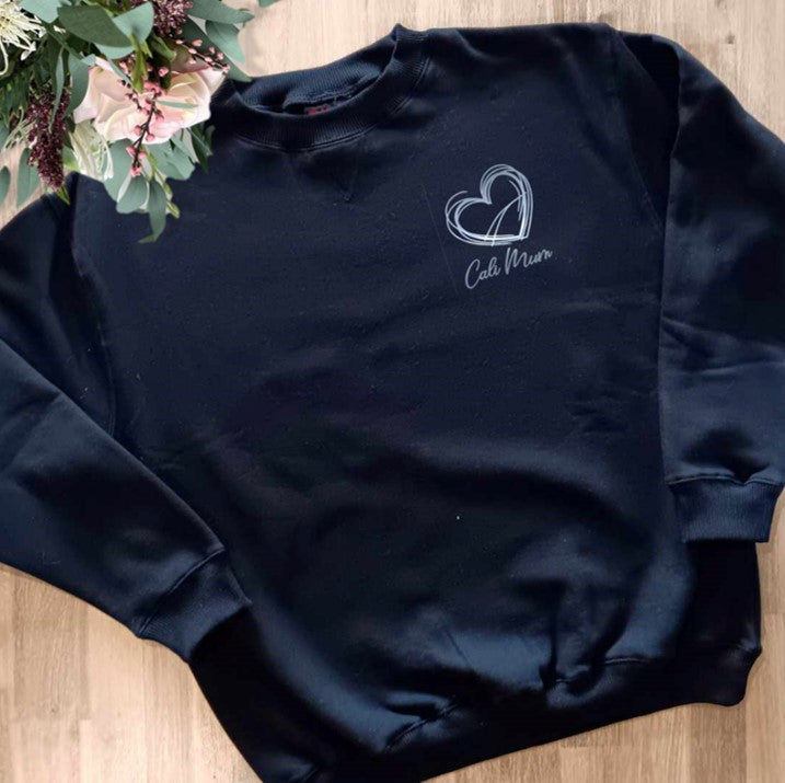 Black Jumper - 'Cali Mum Heart' Reflective Silver