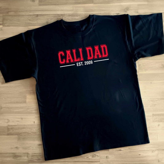 'Cali Dad' Collection - Classic Dark Red & White - Black std T-shirt