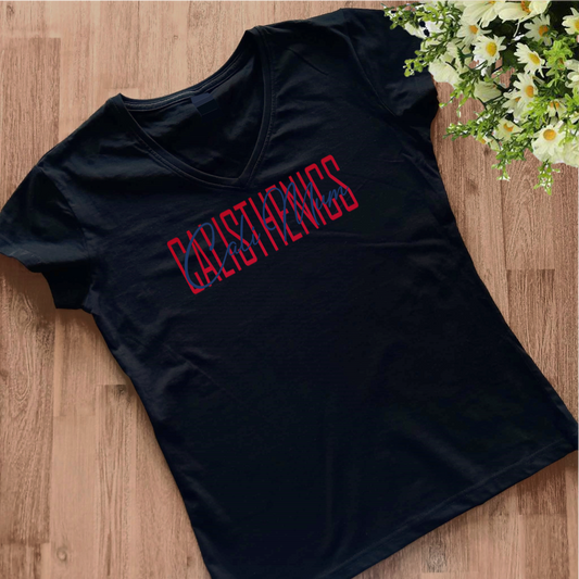 'Hayz Cali Mum & Cali Nana' Collection Classic Red & Dark Blue Glitter - Black V-neck t-shirt